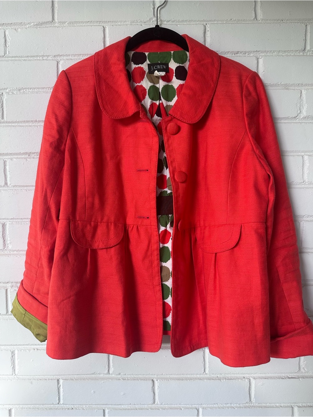 J.Crew Molly Peplum Jacket Orange Coral Cotton Linen Blazer Size 8